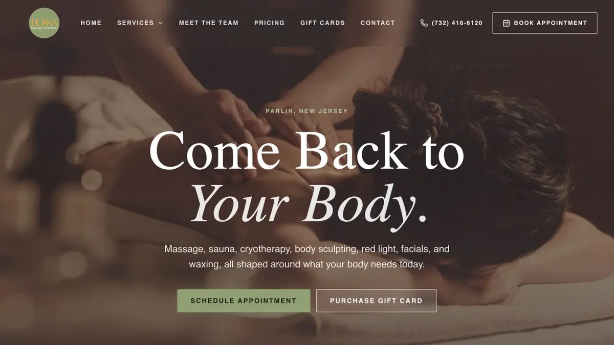 Bossa Massages and Wellness website